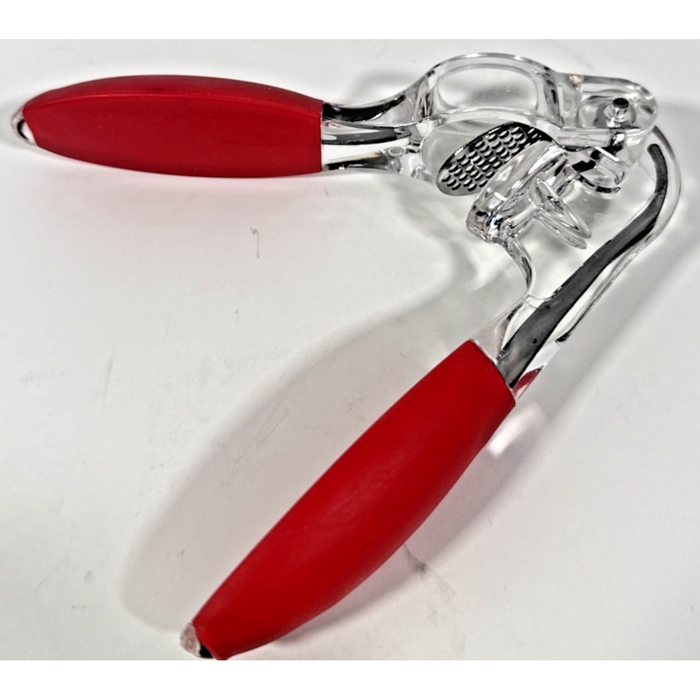 Unbranded Garlic Press Mincer Red Clear Acrylic Silicone Grip Tool